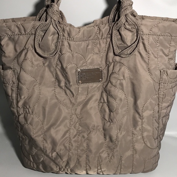 Marc by Marc Jacobs Taupe Nylon Tote Shoulder Embroidered Taupe Quilted Purse